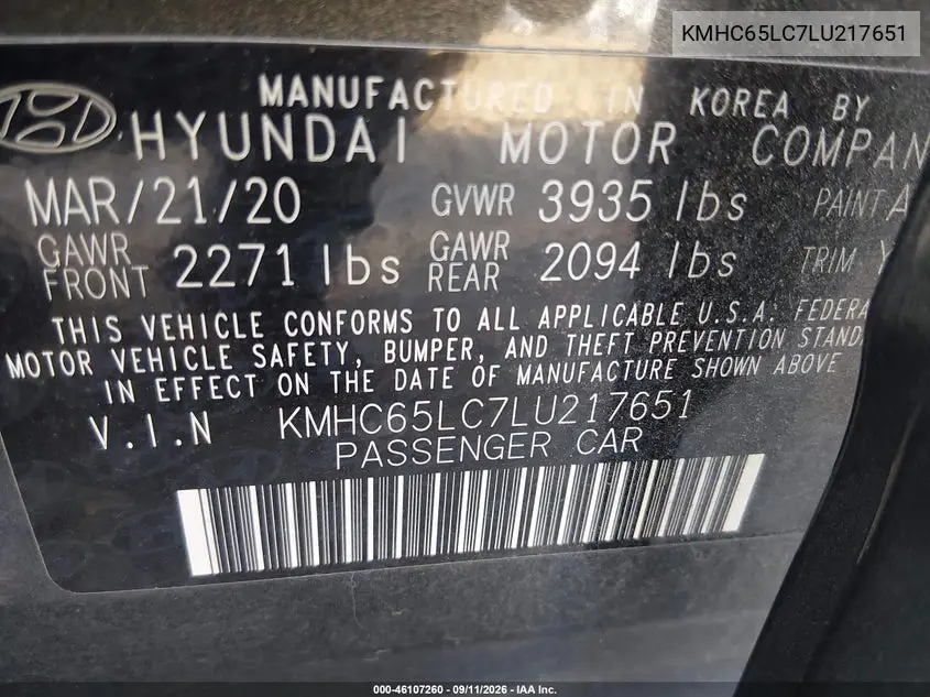 2020 HYUNDAI IONIQ VIN KMHC65LC7LU217651 — фото 9