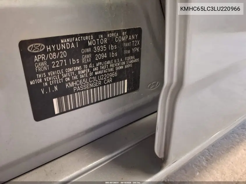 2020 HYUNDAI IONIQ VIN KMHC65LC3LU220966 — фото 9