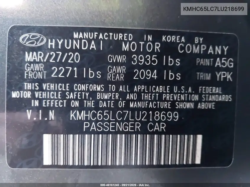 2020 HYUNDAI IONIQ VIN KMHC65LC7LU218699 — фото 9