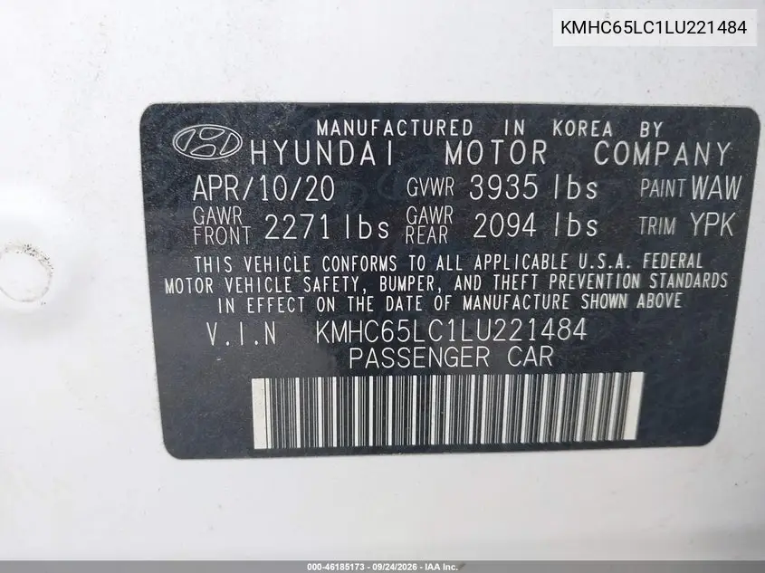 2020 HYUNDAI IONIQ VIN KMHC65LC1LU221484 — фото 9