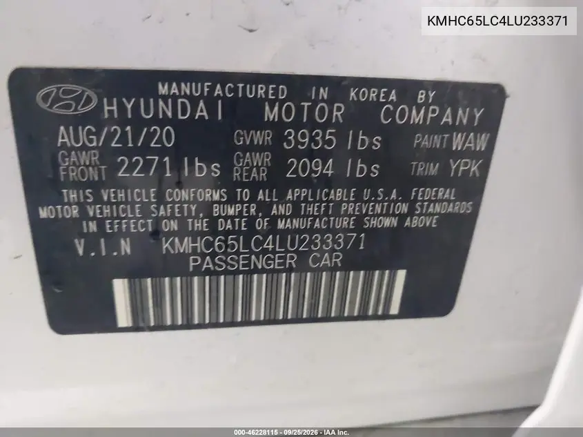 2020 HYUNDAI IONIQ VIN KMHC65LC4LU233371 — фото 9