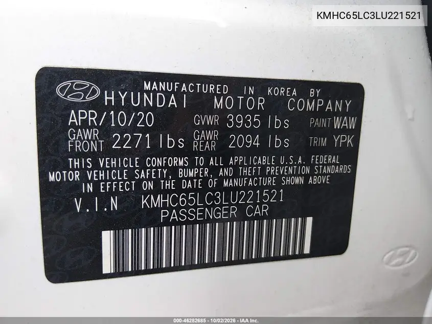 2020 HYUNDAI IONIQ VIN KMHC65LC3LU221521 — фото 9