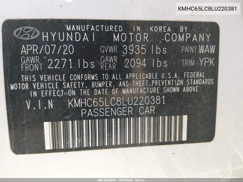 2020 HYUNDAI IONIQ VIN KMHC65LC8LU220381 — фото 9
