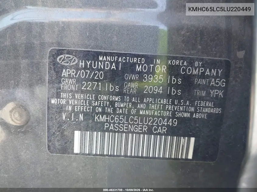 2020 HYUNDAI IONIQ VIN KMHC65LC5LU220449 — фото 9