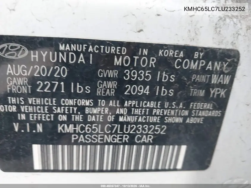 2020 HYUNDAI IONIQ VIN KMHC65LC7LU233252 — фото 9