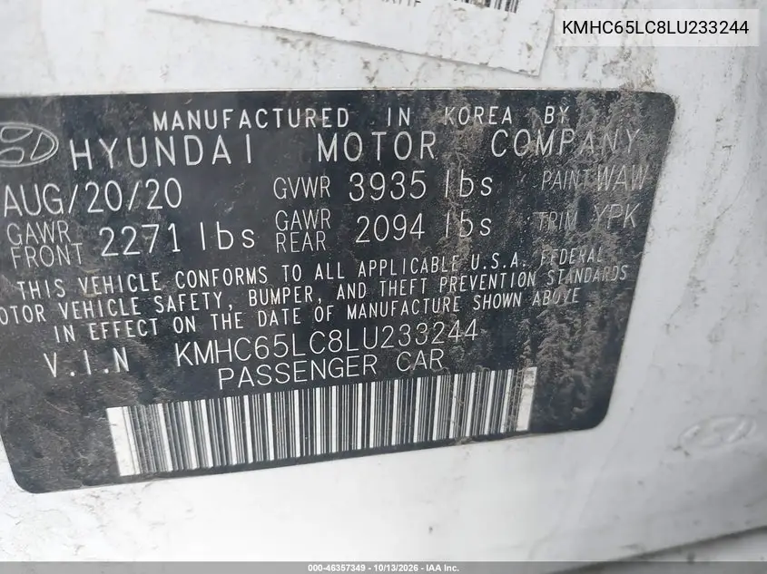 2020 HYUNDAI IONIQ VIN KMHC65LC8LU233244 — фото 9