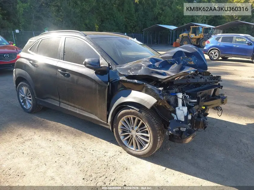 HYUNDAI KONA 2019, VIN KM8K62AA3KU360316