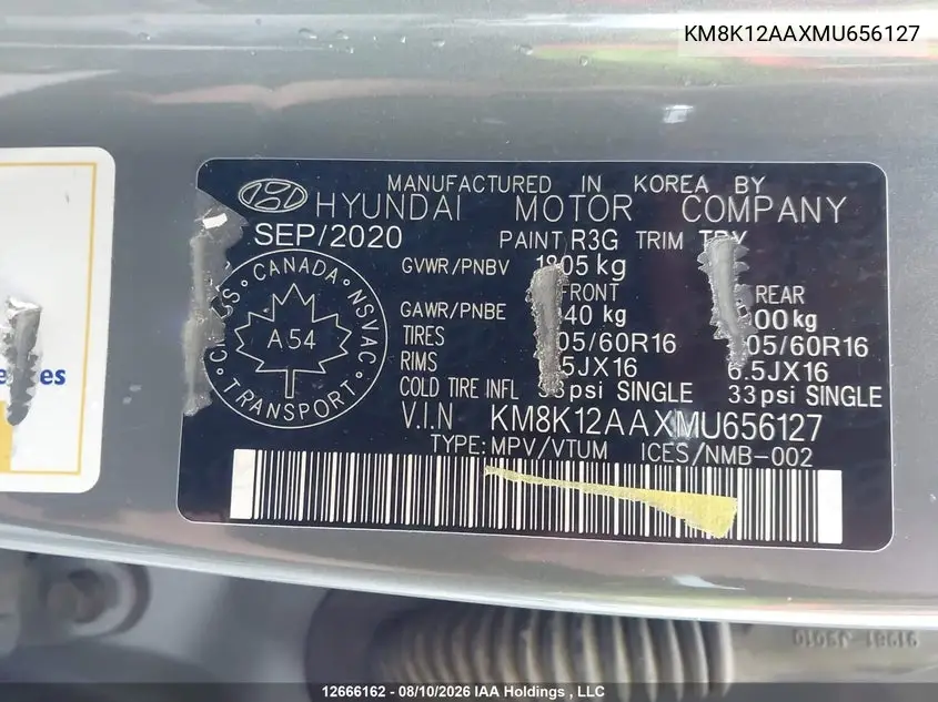 2021 HYUNDAI KONA VIN KM8K12AAXMU656127 — фото 20