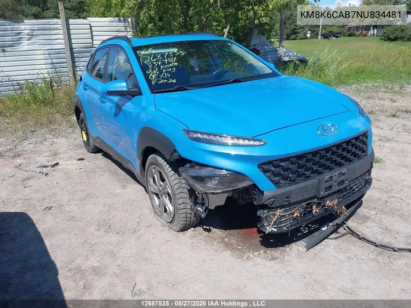 HYUNDAI KONA 2022, VIN KM8K6CAB7NU834481