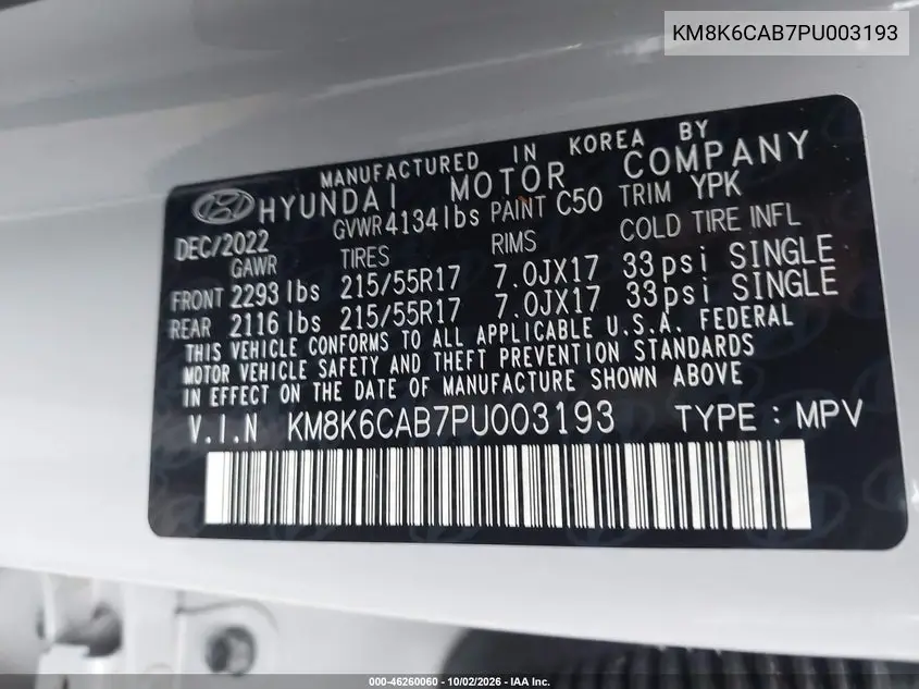 2023 HYUNDAI KONA VIN KM8K6CAB7PU003193 — фото 9