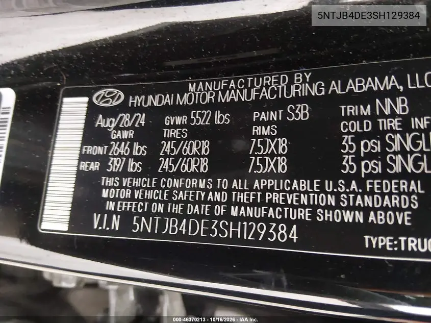 2025 HYUNDAI SANTA CRUZ VIN 5NTJB4DE3SH129384 — фото 9