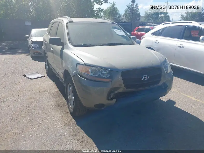 HYUNDAI SANTA FE 2008, VIN 5NMSG13D78H189038