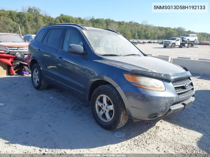 HYUNDAI SANTA FE 2008, VIN 5NMSG13D58H192133