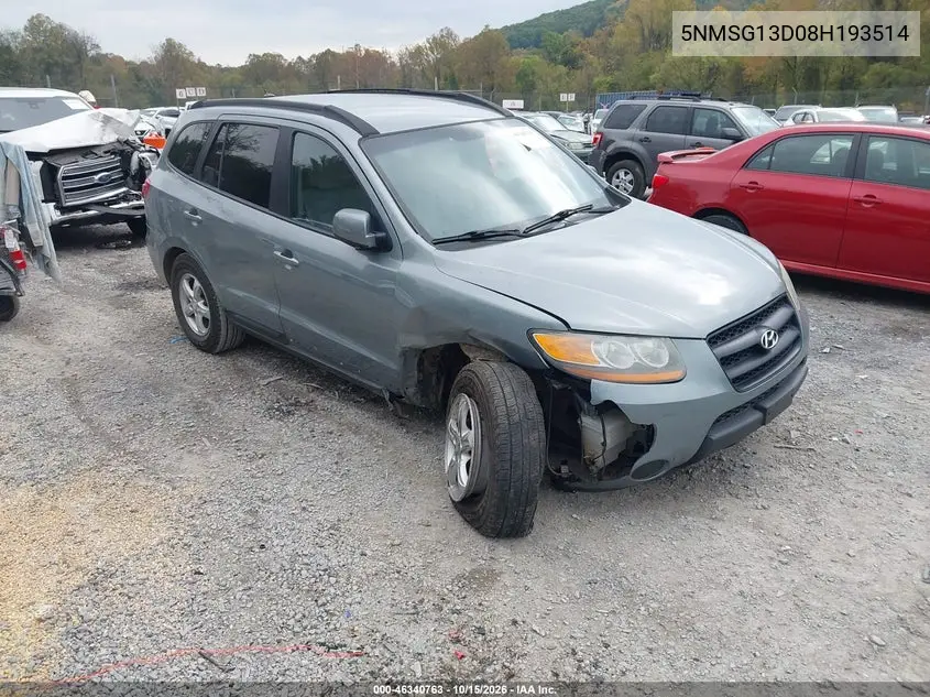 HYUNDAI SANTA FE 2008, VIN 5NMSG13D08H193514