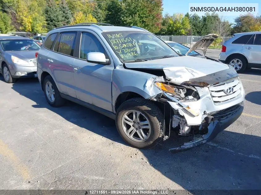 HYUNDAI SANTA FE 2010, VIN 5NMSGDAG4AH380081
