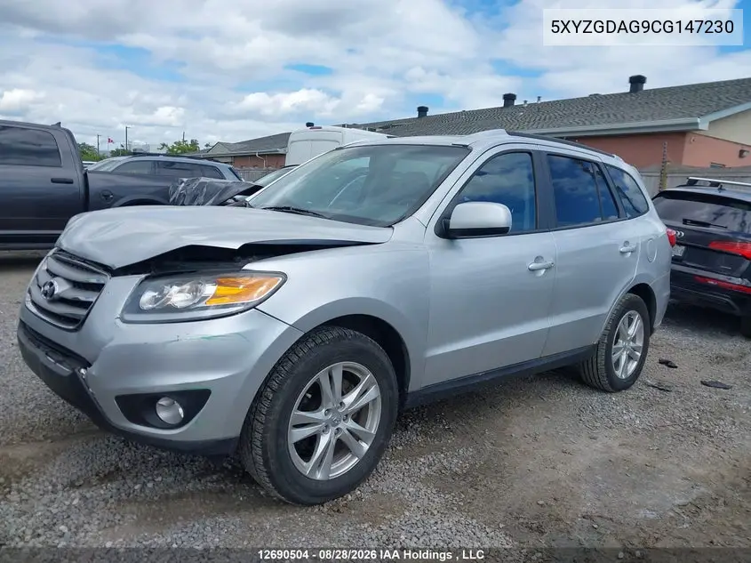 2012 HYUNDAI SANTA FE VIN 5XYZGDAG9CG147230 — фото 2
