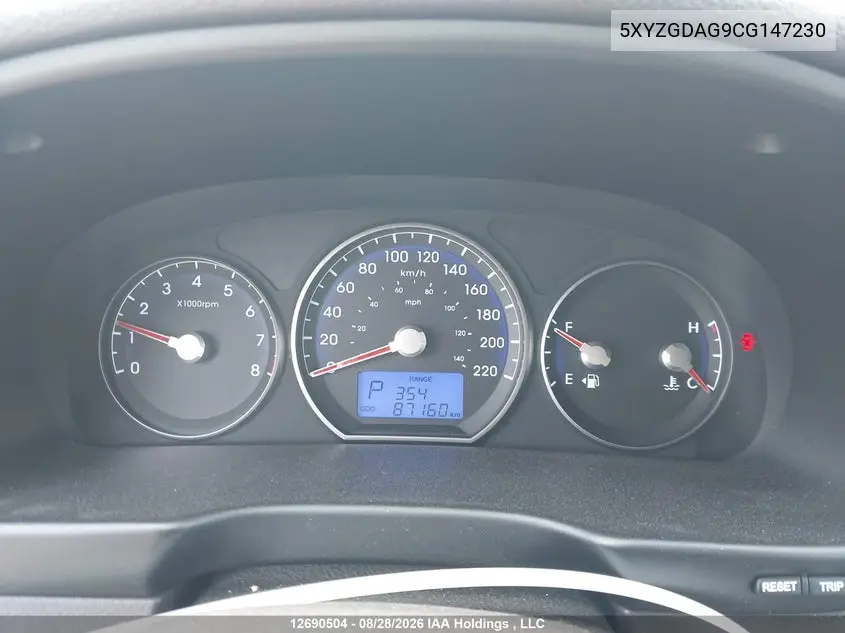 2012 HYUNDAI SANTA FE VIN 5XYZGDAG9CG147230 — фото 7
