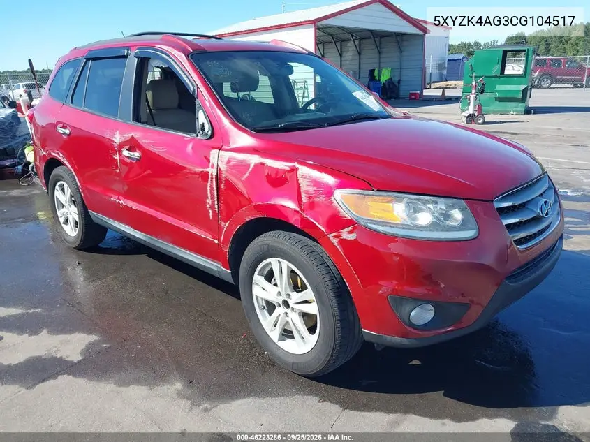 HYUNDAI SANTA FE 2012, VIN 5XYZK4AG3CG104517