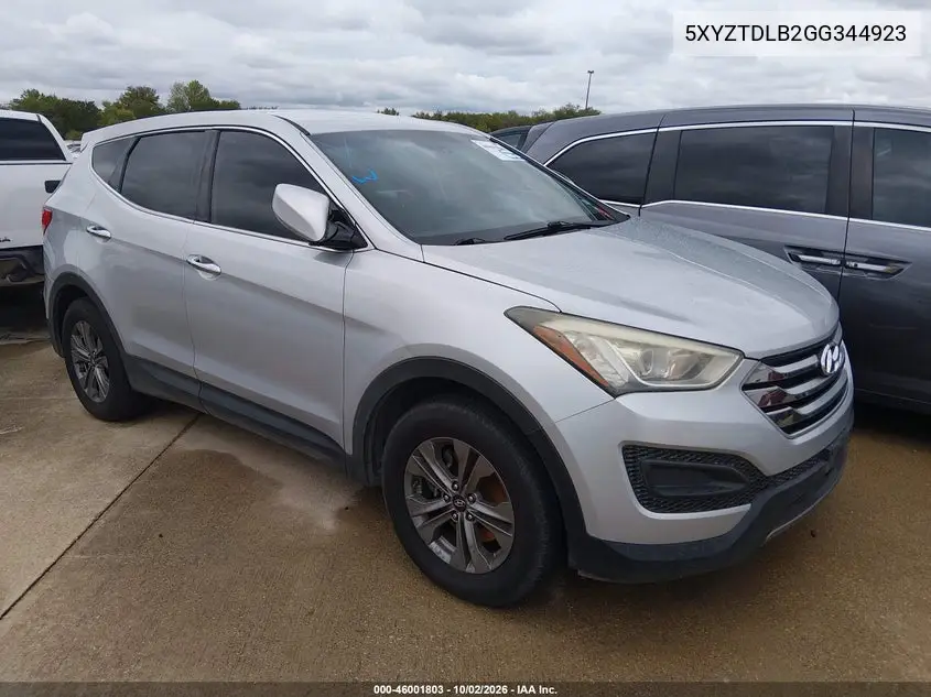 HYUNDAI SANTA FE 2016, VIN 5XYZTDLB2GG344923