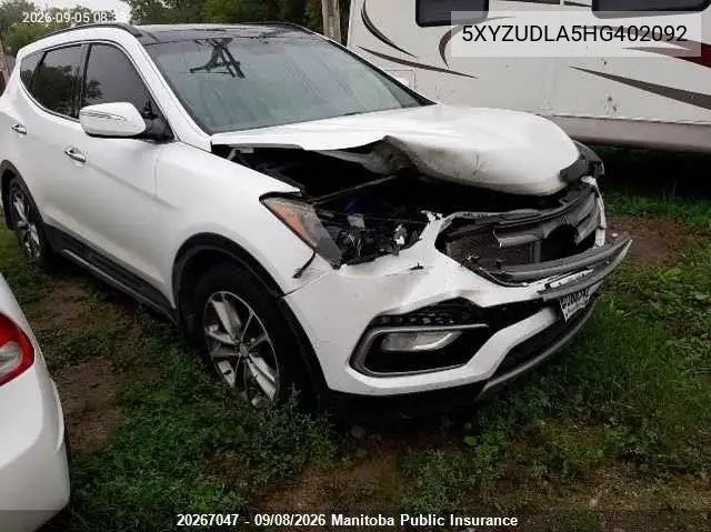 HYUNDAI SANTA FE 2017, VIN 5XYZUDLA5HG402092