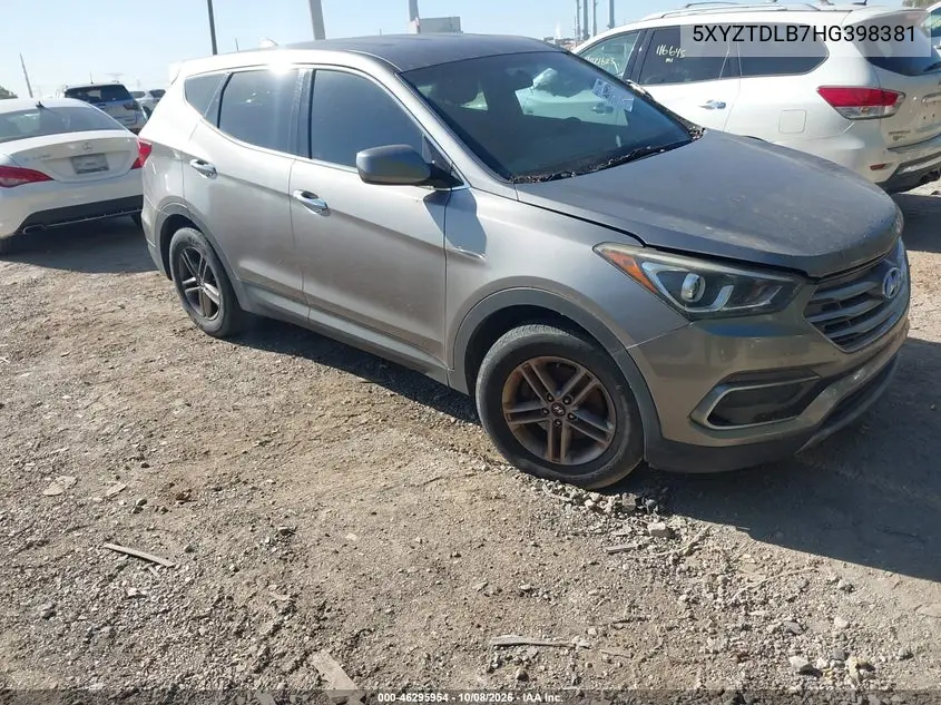 HYUNDAI SANTA FE 2017, VIN 5XYZTDLB7HG398381