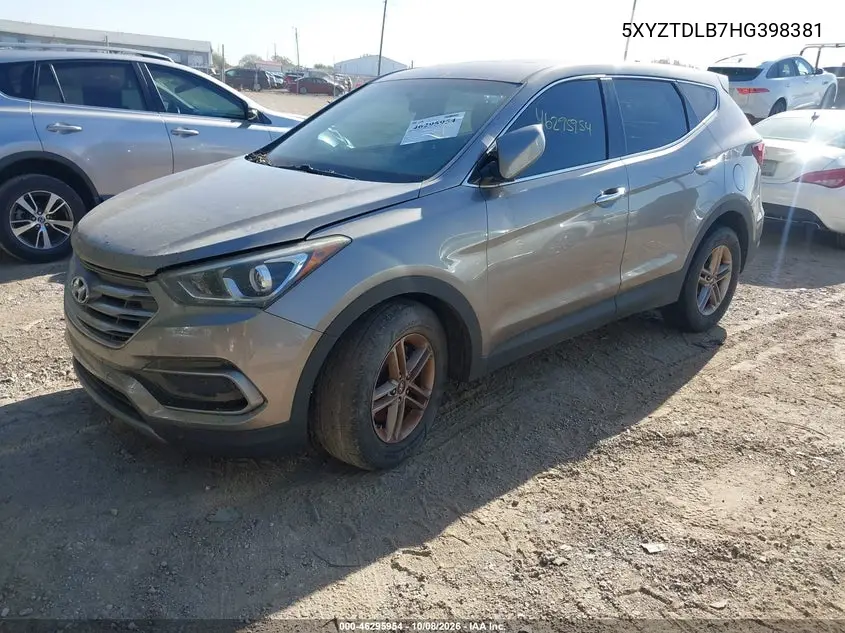 2017 HYUNDAI SANTA FE VIN 5XYZTDLB7HG398381 — фото 2