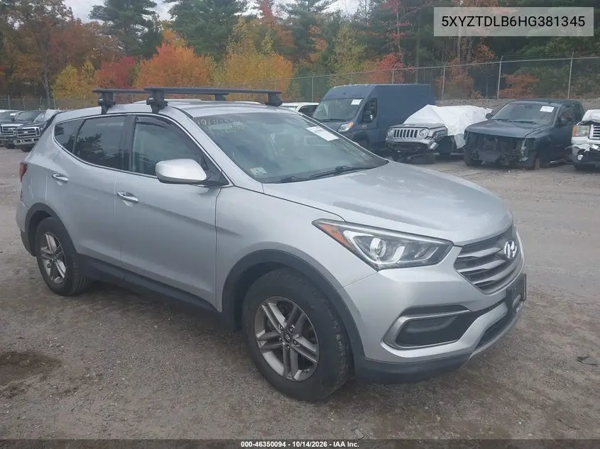 HYUNDAI SANTA FE 2017, VIN 5XYZTDLB6HG381345
