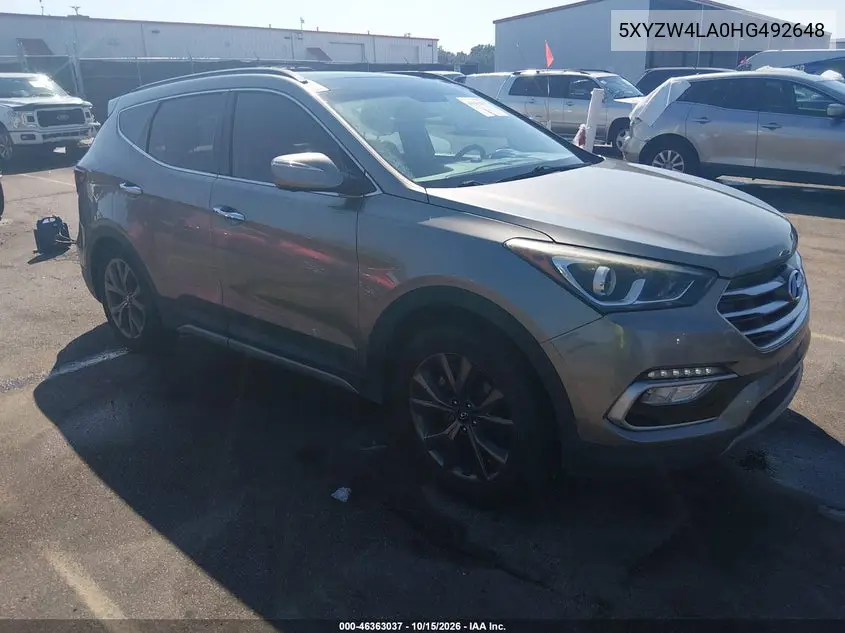 HYUNDAI SANTA FE 2017, VIN 5XYZW4LA0HG492648