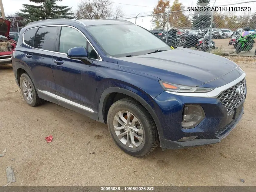 HYUNDAI SANTA FE 2019, VIN 5NMS2CAD1KH103520