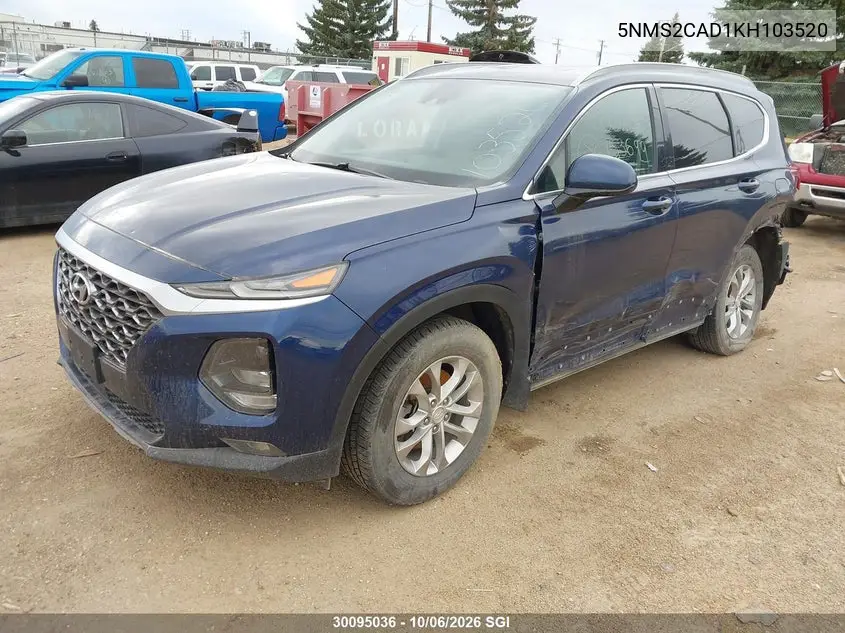 2019 HYUNDAI SANTA FE VIN 5NMS2CAD1KH103520 — фото 2