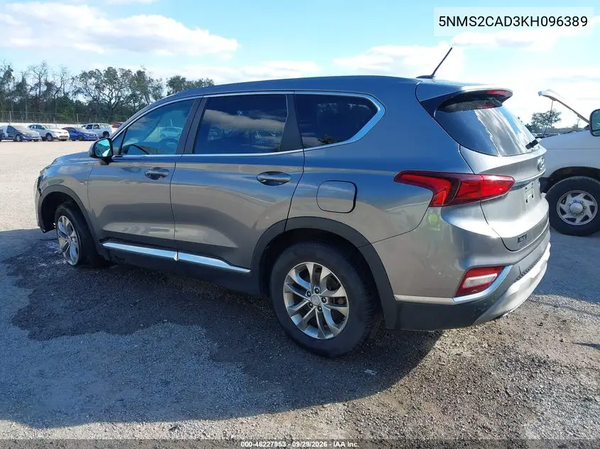 2019 HYUNDAI SANTA FE VIN 5NMS2CAD3KH096389 — фото 3