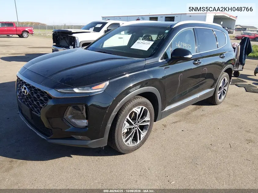 2019 HYUNDAI SANTA FE VIN 5NMS5CAA2KH048766 — фото 2