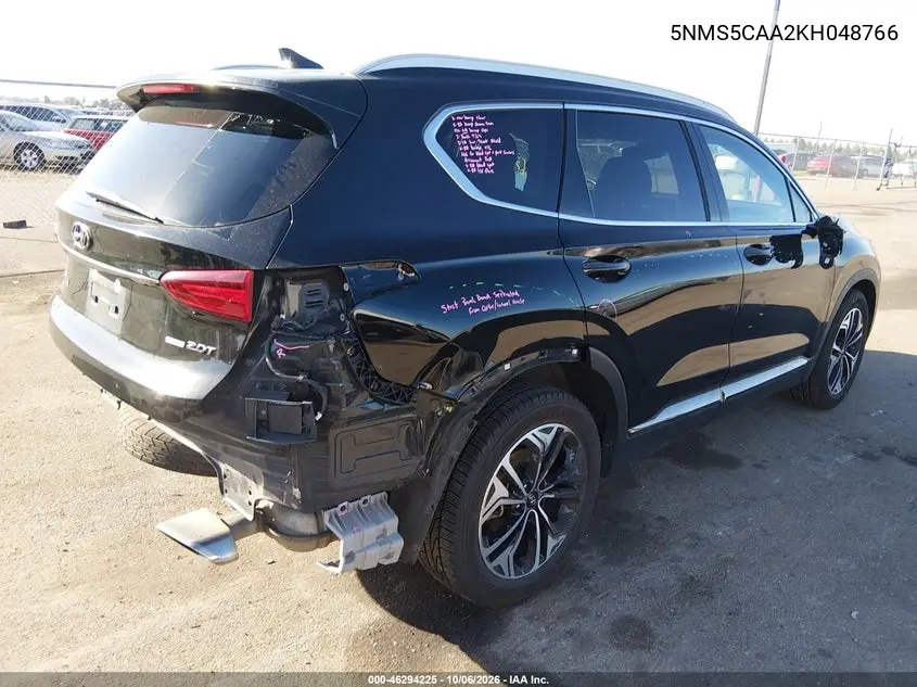 2019 HYUNDAI SANTA FE VIN 5NMS5CAA2KH048766 — фото 4