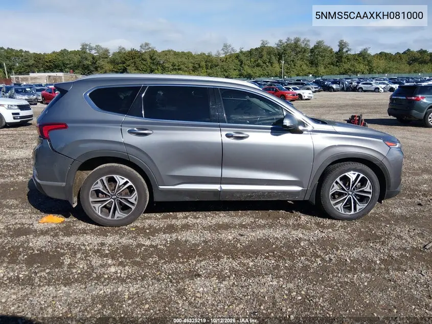 2019 HYUNDAI SANTA FE VIN 5NMS5CAAXKH081000 — фото 13