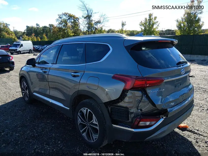 2019 HYUNDAI SANTA FE VIN 5NMS5CAAXKH081000 — фото 3