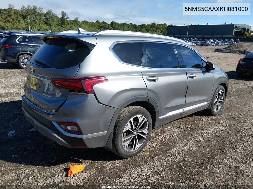 2019 HYUNDAI SANTA FE VIN 5NMS5CAAXKH081000 — фото 4