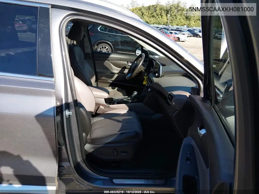 2019 HYUNDAI SANTA FE VIN 5NMS5CAAXKH081000 — фото 5