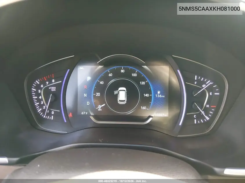 2019 HYUNDAI SANTA FE VIN 5NMS5CAAXKH081000 — фото 7