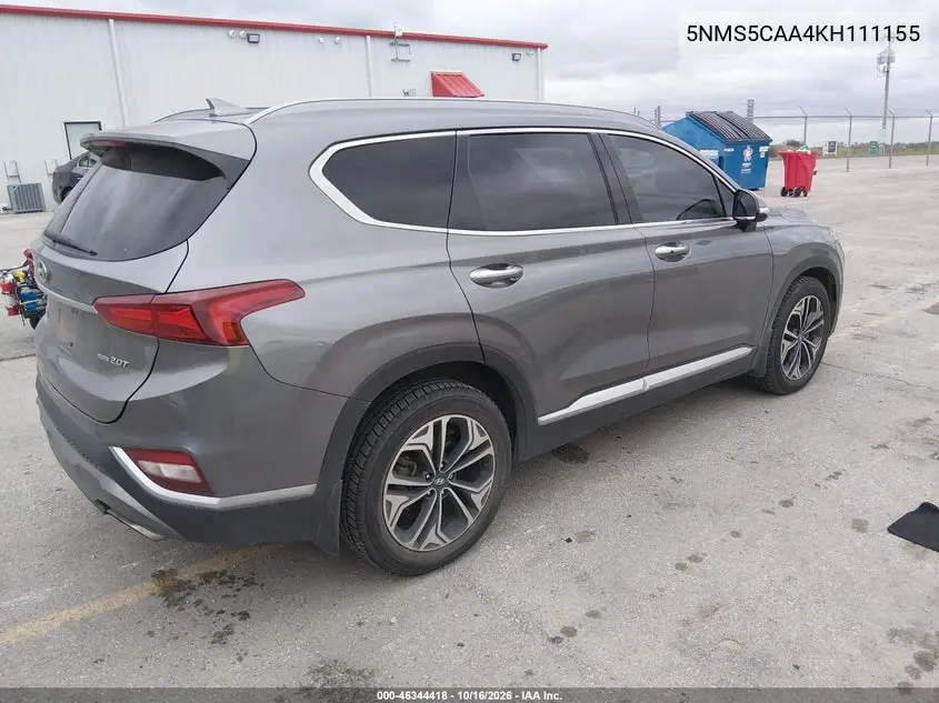 2019 HYUNDAI SANTA FE VIN 5NMS5CAA4KH111155 — фото 4