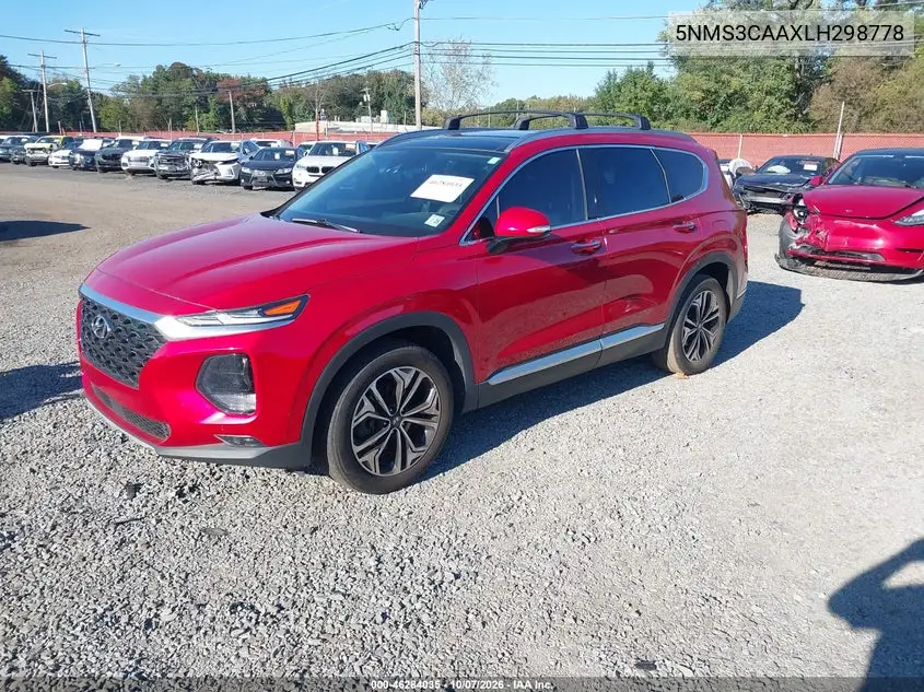 2020 HYUNDAI SANTA FE VIN 5NMS3CAAXLH298778 — фото 2