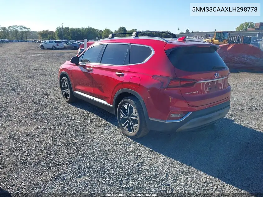 2020 HYUNDAI SANTA FE VIN 5NMS3CAAXLH298778 — фото 3