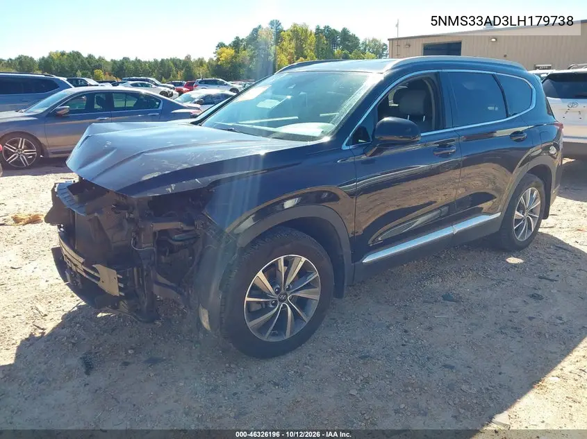 2020 HYUNDAI SANTA FE VIN 5NMS33AD3LH179738 — фото 2