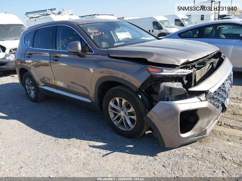 HYUNDAI SANTA FE 2020, VIN 5NMS3CAD3LH231840