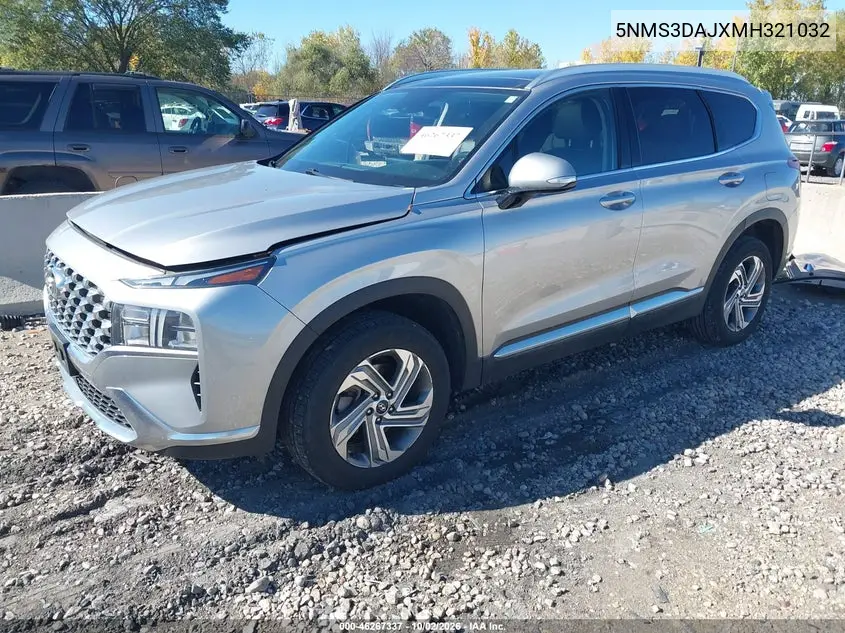 2021 HYUNDAI SANTA FE VIN 5NMS3DAJXMH321032 — фото 2