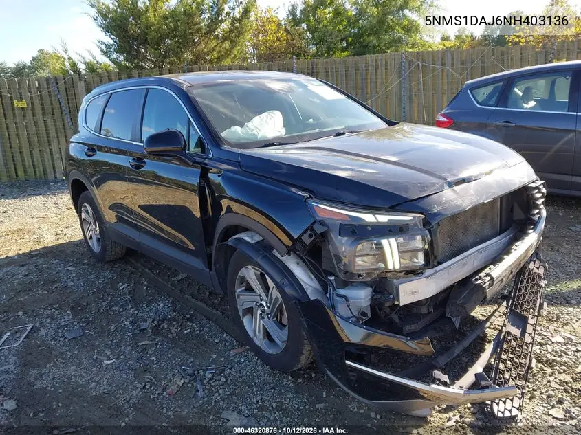 HYUNDAI SANTA FE 2022, VIN 5NMS1DAJ6NH403136