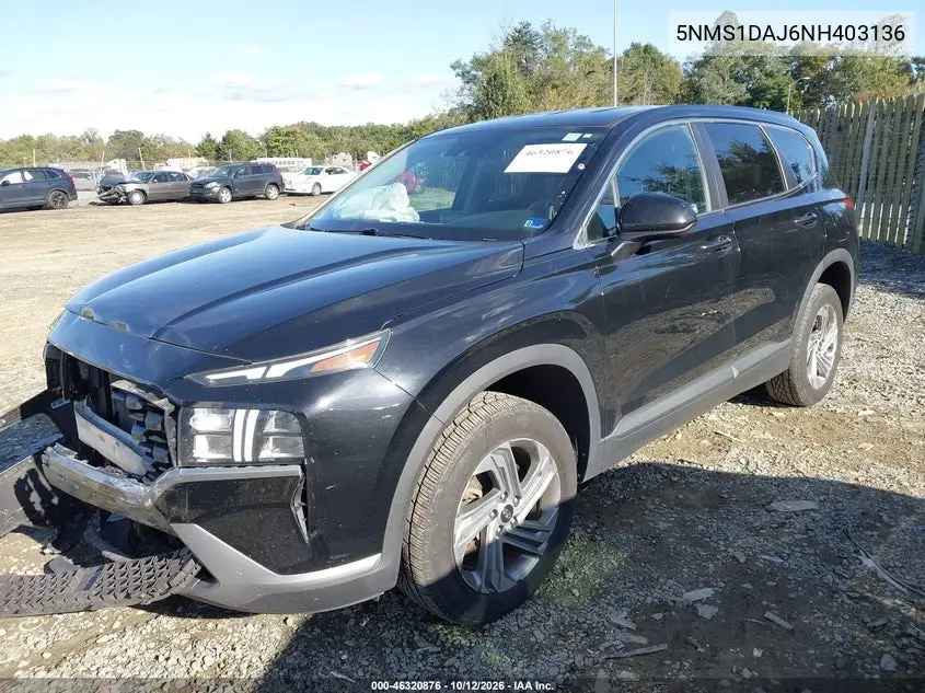 2022 HYUNDAI SANTA FE VIN 5NMS1DAJ6NH403136 — фото 2