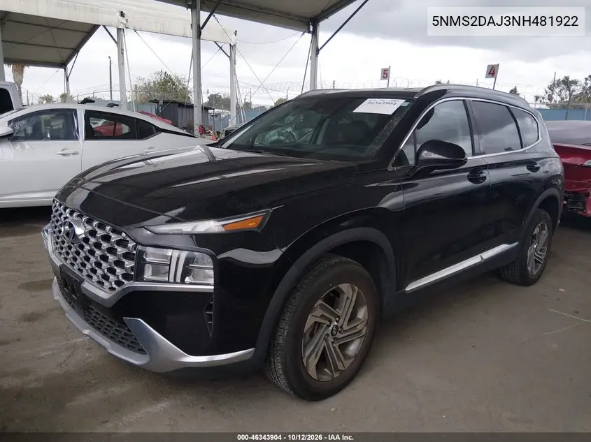 2022 HYUNDAI SANTA FE VIN 5NMS2DAJ3NH481922 — фото 2