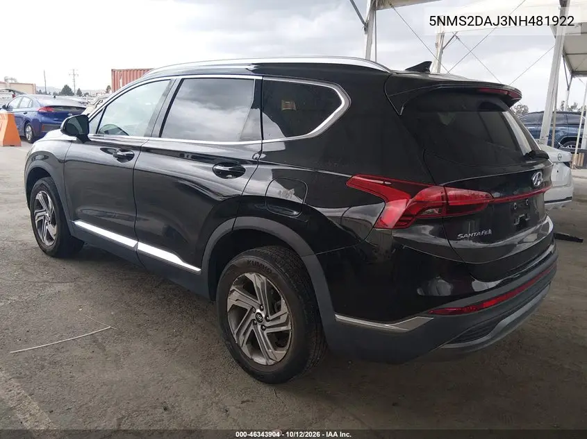 2022 HYUNDAI SANTA FE VIN 5NMS2DAJ3NH481922 — фото 3