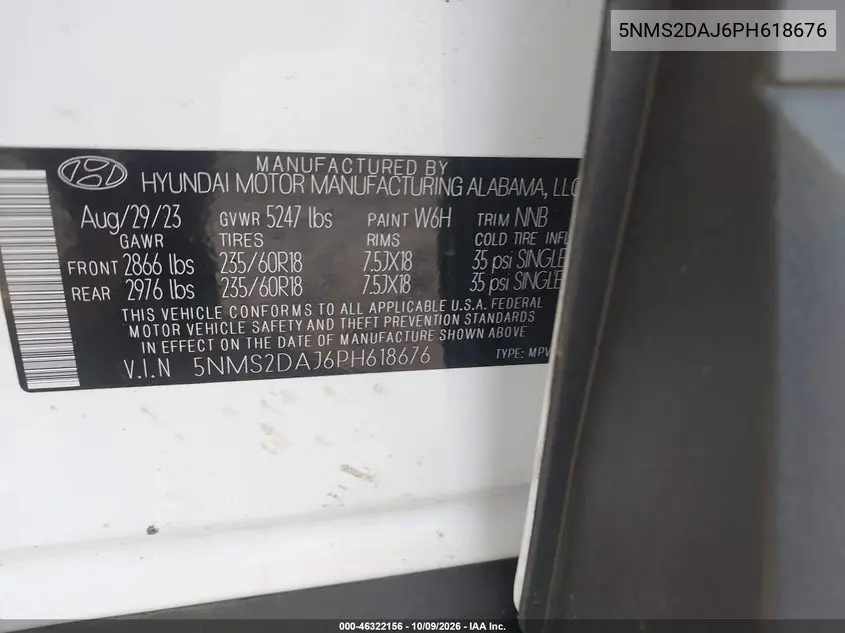 2023 HYUNDAI SANTA FE VIN 5NMS2DAJ6PH618676 — фото 9