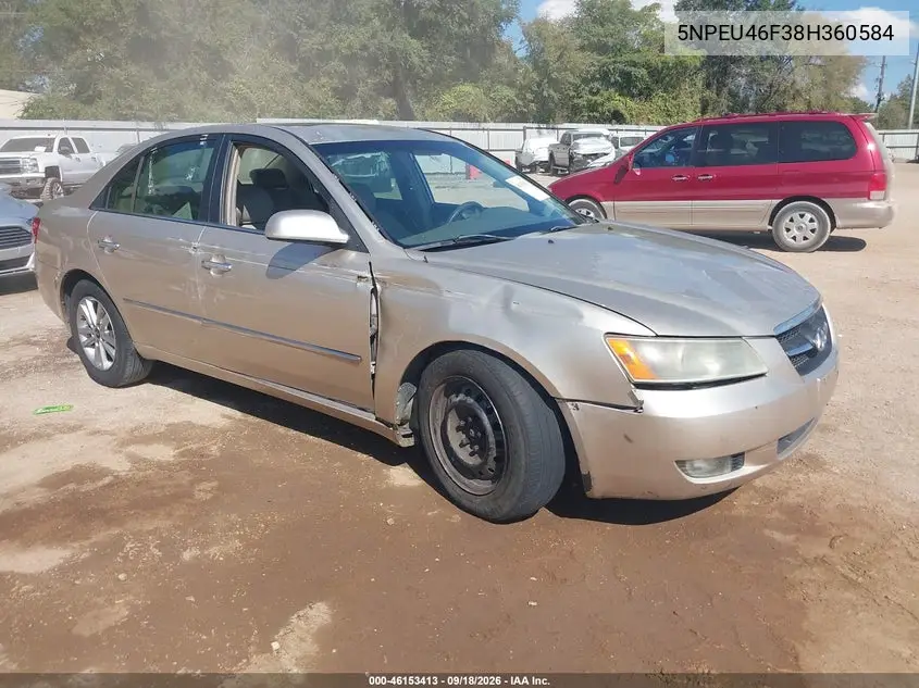 HYUNDAI SONATA 2008, VIN 5NPEU46F38H360584